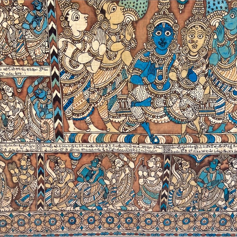 Antique Large Indian Kalamkari Temple Painting Hindu Story Textile Wall Art (2) - Image 12